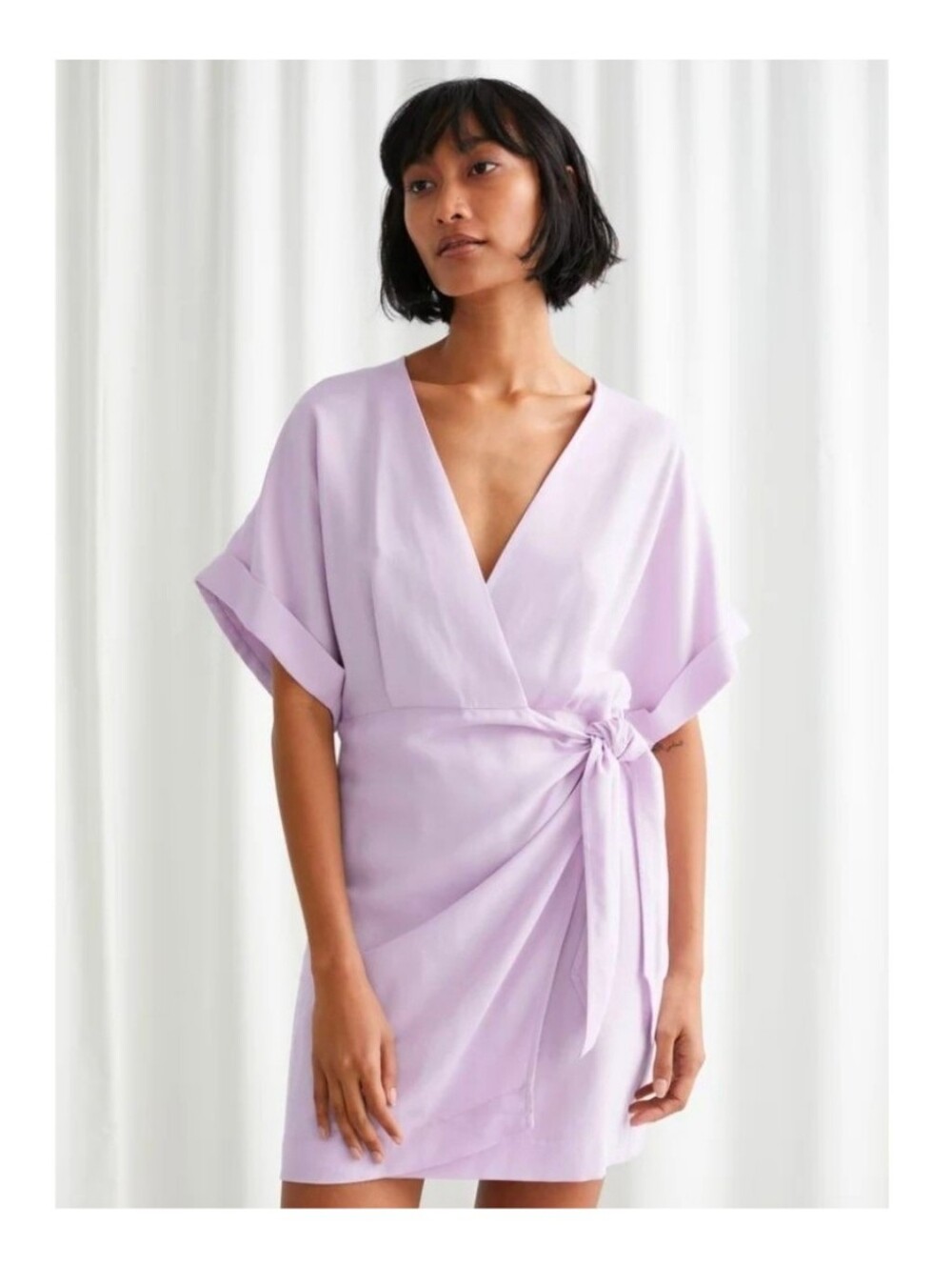 & Other Stories Lavender Purple Kimono Sleeve Wrap Mini Dress Size 4